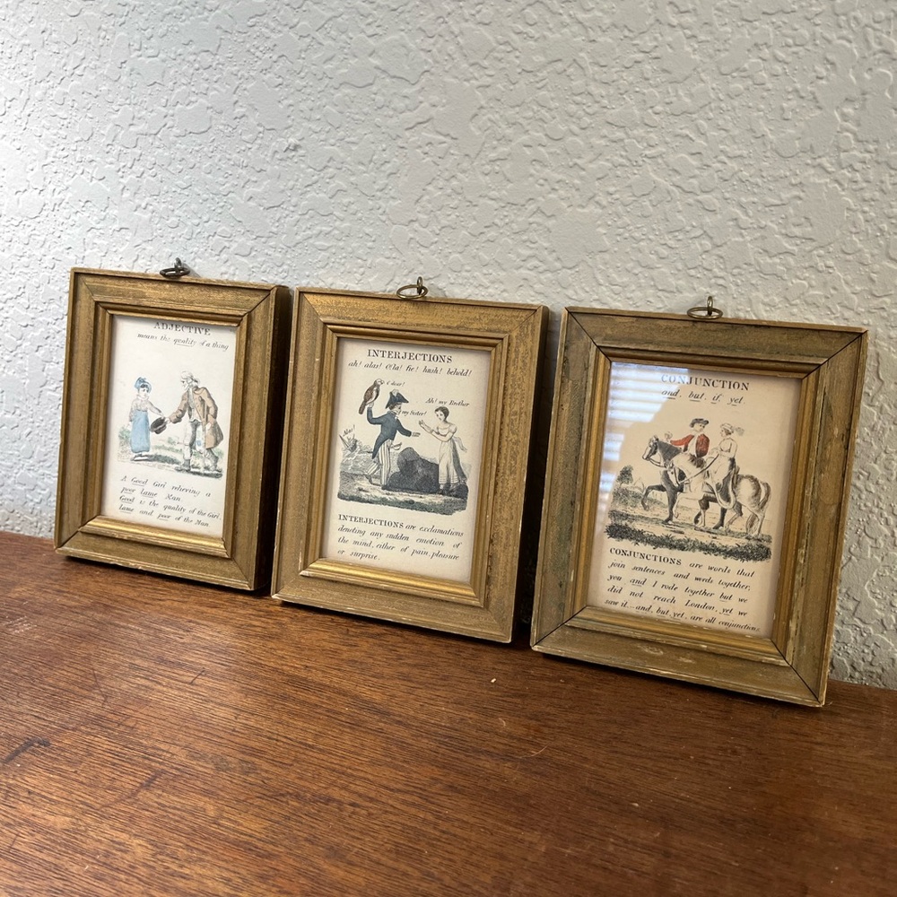 Antique English grammar framed educational prints
